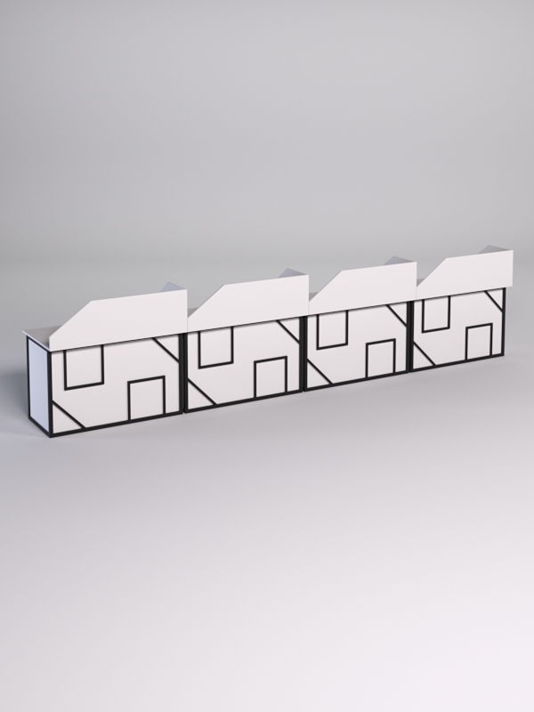 Столы рабочие офисные С-02А с экраном (комплект 4шт) СТРОНГ в стиле ЛОФТ декор №4, Белый