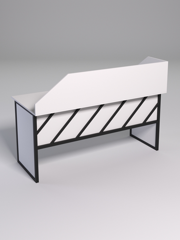 Стол рабочий офисный С-05 с экраном СТРОНГ в стиле ЛОФТ декор №2, Белый