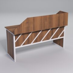 Стол рабочий офисный С-05 с экраном СТРОНГ в стиле ЛОФТ декор №2, Орех + металлический каркас Белый