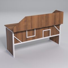 Стол рабочий офисный С-05 с экраном СТРОНГ в стиле ЛОФТ декор №4, Орех + металлический каркас Белый