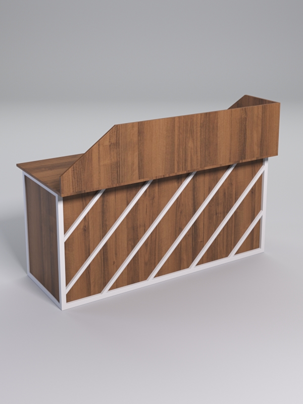 Стол рабочий офисный С-05А с экраном СТРОНГ в стиле ЛОФТ декор №2, Орех + металлический каркас Белый