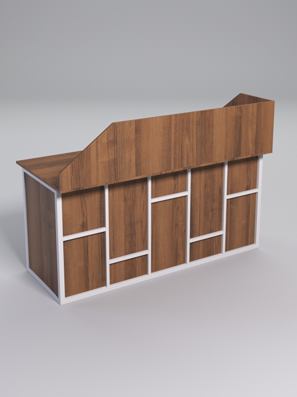 Стол рабочий офисный С-05А с экраном СТРОНГ в стиле ЛОФТ декор №3, Орех + металлический каркас Белый