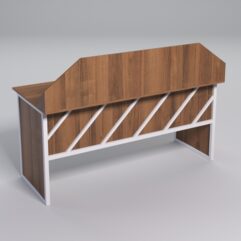 Стол рабочий офисный С-05-1 с экраном СТРОНГ в стиле ЛОФТ декор №2, Орех + металлический каркас Белый