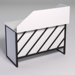 Стол однотумбовый офисный С-06 (левосторонний) с экраном СТРОНГ в стиле ЛОФТ декор №2, Белый