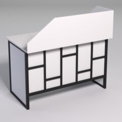 Стол однотумбовый офисный С-06 (левосторонний) с экраном СТРОНГ в стиле ЛОФТ декор №3, Белый