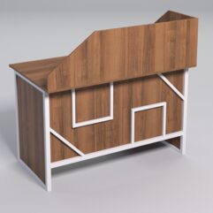 Стол однотумбовый офисный С-06 (левосторонний) с экраном СТРОНГ в стиле ЛОФТ декор №4, Орех + металлический каркас Белый