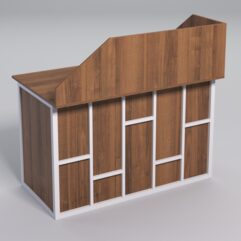 Стол однотумбовый офисный С-06А (левосторонний) с экраном СТРОНГ в стиле ЛОФТ декор №3, Орех + металлический каркас Белый