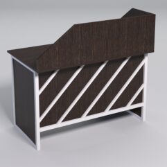 Стол однотумбовый офисный С-06 (правосторонний) с экраном СТРОНГ в стиле ЛОФТ декор №2, Дуб Венге + металлический каркас Белый