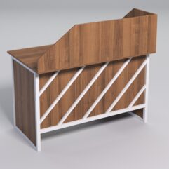 Стол однотумбовый офисный С-06 (правосторонний) с экраном СТРОНГ в стиле ЛОФТ декор №2, Орех + металлический каркас Белый