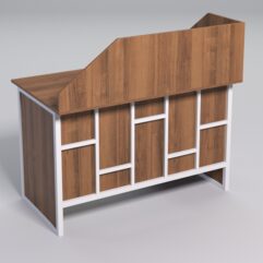 Стол однотумбовый офисный С-06 (правосторонний) с экраном СТРОНГ в стиле ЛОФТ декор №3, Орех + металлический каркас Белый