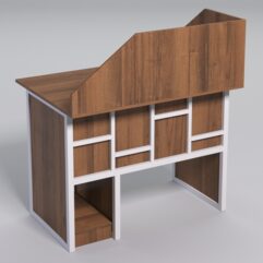 Стол для компьютера СК-32 с экраном СТРОНГ в стиле ЛОФТ декор №3, Орех + металлический каркас Белый