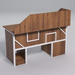 Стол для компьютера СК-33 (Левосторонний) с экраном СТРОНГ в стиле ЛОФТ декор №4, Орех + металлический каркас Белый