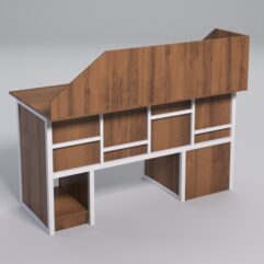 Стол для компьютера СК-34 (Правосторонний) с экраном СТРОНГ в стиле ЛОФТ декор №3, Орех + металлический каркас Белый