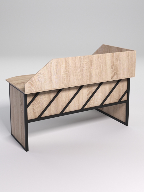 Стол эргономичный офисный СЭ-11 (левосторонний) с экраном СТРОНГ в стиле ЛОФТ декор №2, Дуб Сонома