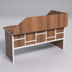 Стол эргономичный офисный СЭ-11 (левосторонний) с экраном СТРОНГ в стиле ЛОФТ декор №3, Орех + металлический каркас Белый