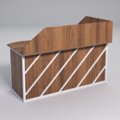 Стол эргономичный офисный СЭ-11А (левосторонний) с экраном СТРОНГ в стиле ЛОФТ декор №2, Орех + металлический каркас Белый