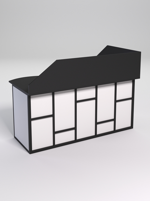 Стол эргономичный офисный СЭ-11А (левосторонний) с экраном СТРОНГ в стиле ЛОФТ декор №3, Черный и Белый