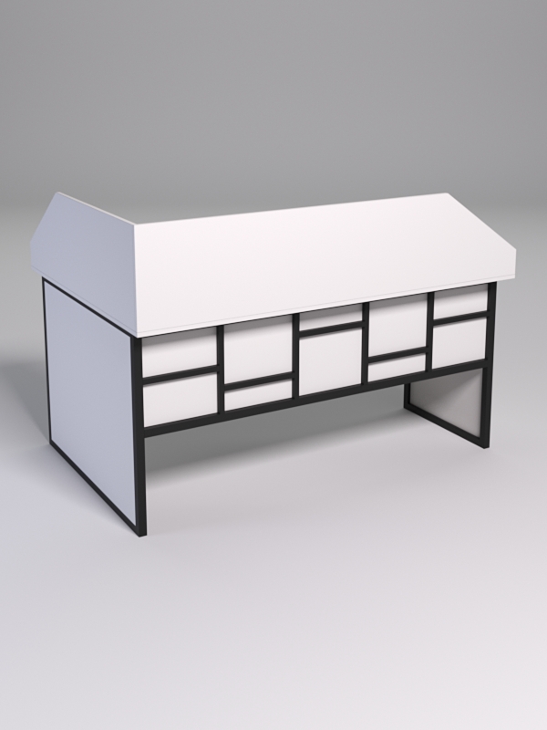 Стол эргономичный офисный СЭ-12 (Правосторонний) с экраном СТРОНГ в стиле ЛОФТ декор №3, Белый