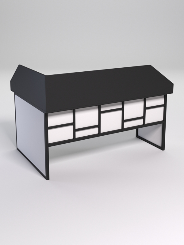 Стол эргономичный офисный СЭ-12 (Правосторонний) с экраном СТРОНГ в стиле ЛОФТ декор №3, Черный и Белый