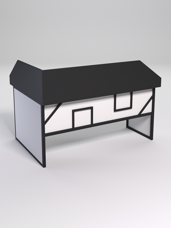 Стол эргономичный офисный СЭ-12 (Правосторонний) с экраном СТРОНГ в стиле ЛОФТ декор №4, Черный и Белый