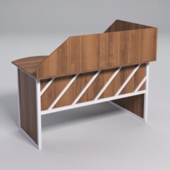 Стол эргономичный офисный СЭ-13 (левосторонний) с экраном СТРОНГ в стиле ЛОФТ декор №2, Орех + металлический каркас Белый