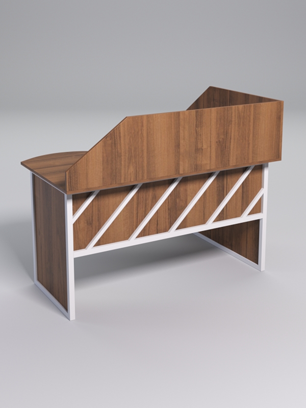 Стол эргономичный офисный СЭ-13 (левосторонний) с экраном СТРОНГ в стиле ЛОФТ декор №2, Орех + металлический каркас Белый