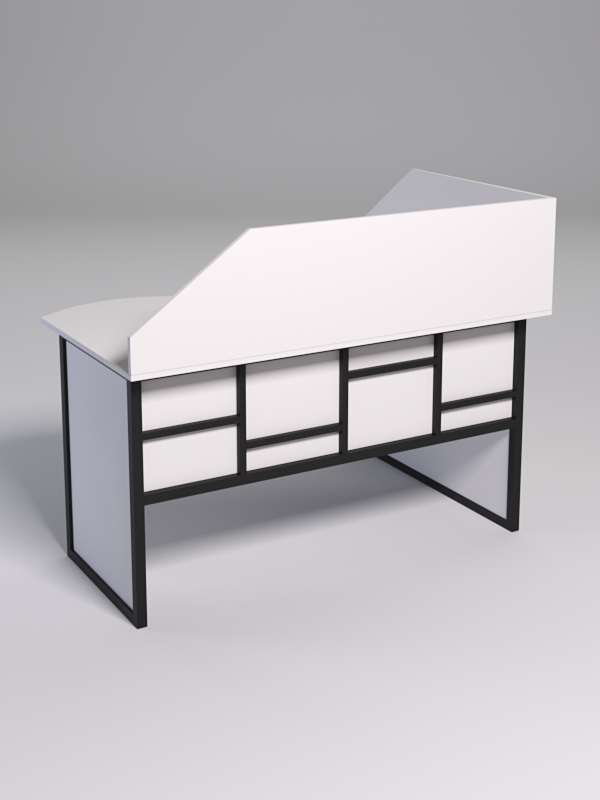 Стол эргономичный офисный СЭ-13 (левосторонний) с экраном СТРОНГ в стиле ЛОФТ декор №3, Белый