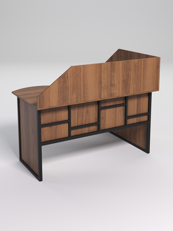 Стол эргономичный офисный СЭ-13 (левосторонний) с экраном СТРОНГ в стиле ЛОФТ декор №3, Орех