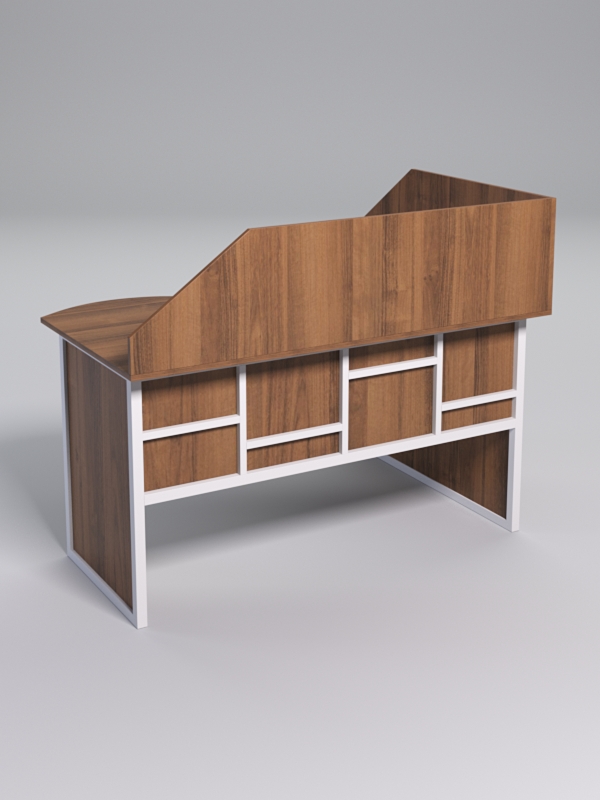 Стол эргономичный офисный СЭ-13 (левосторонний) с экраном СТРОНГ в стиле ЛОФТ декор №3, Орех + металлический каркас Белый