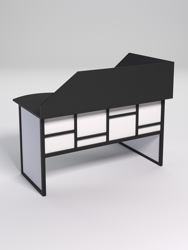 Стол эргономичный офисный СЭ-13 (левосторонний) с экраном СТРОНГ в стиле ЛОФТ декор №3, Черный и Белый