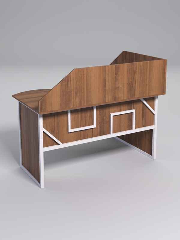 Стол эргономичный офисный СЭ-13 (левосторонний) с экраном СТРОНГ в стиле ЛОФТ декор №4, Орех + металлический каркас Белый