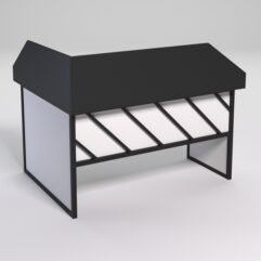 Стол эргономичный офисный СЭ-14 (правосторонний) с экраном СТРОНГ в стиле ЛОФТ декор №2, Черный и Белый