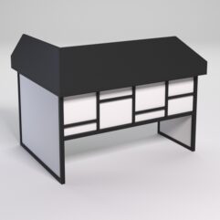 Стол эргономичный офисный СЭ-14 (правосторонний) с экраном СТРОНГ в стиле ЛОФТ декор №3, Черный и Белый