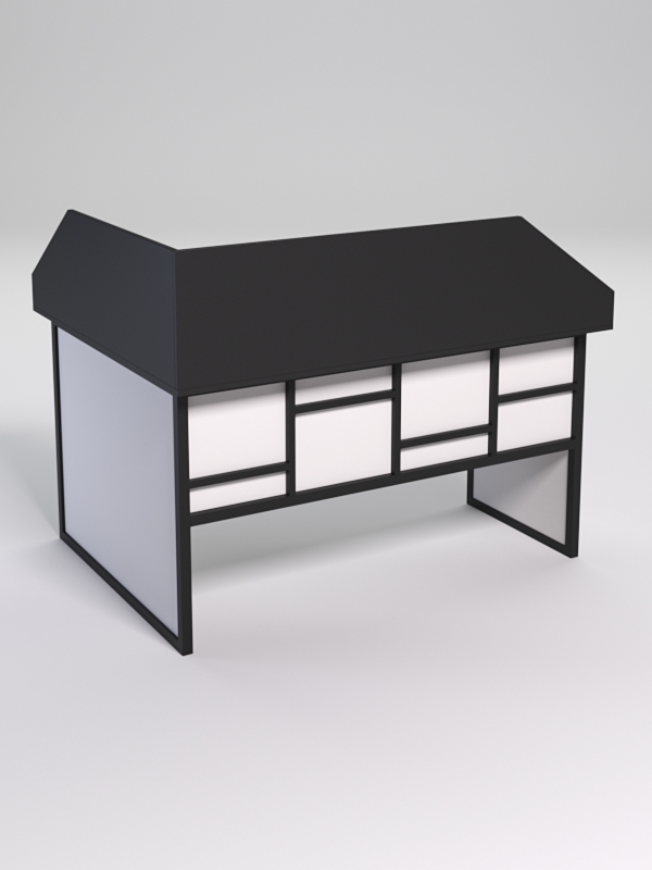 Стол эргономичный офисный СЭ-14 (правосторонний) с экраном СТРОНГ в стиле ЛОФТ декор №3, Черный и Белый