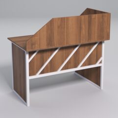 Стол эргономичный офисный СЭ-15 (левосторонний) с экраном СТРОНГ в стиле ЛОФТ декор №2, Орех + металлический каркас Белый