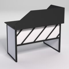 Стол эргономичный офисный СЭ-15 (левосторонний) с экраном СТРОНГ в стиле ЛОФТ декор №2, Черный и Белый