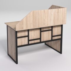 Стол эргономичный офисный СЭ-15 (левосторонний) с экраном СТРОНГ в стиле ЛОФТ декор №3, Дуб Сонома