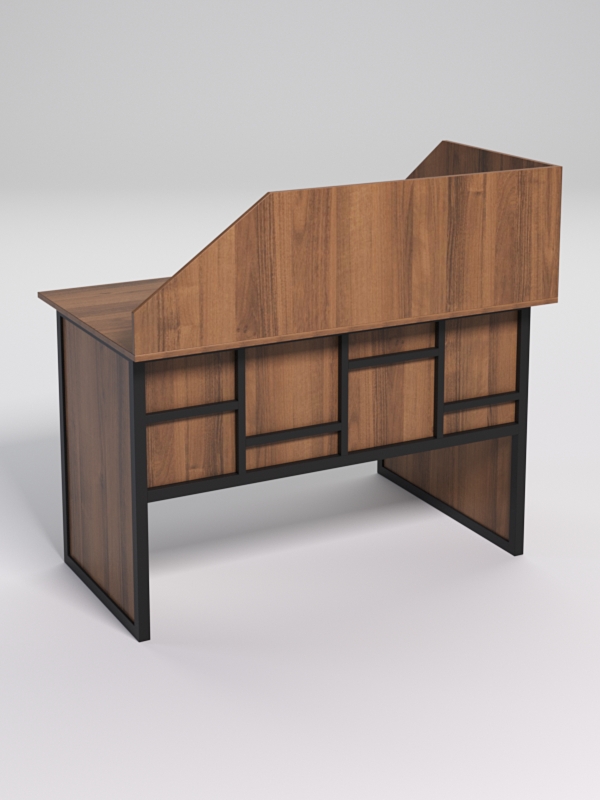 Стол эргономичный офисный СЭ-15 (левосторонний) с экраном СТРОНГ в стиле ЛОФТ декор №3, Орех