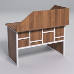 Стол эргономичный офисный СЭ-15 (левосторонний) с экраном СТРОНГ в стиле ЛОФТ декор №3, Орех + металлический каркас Белый