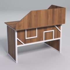 Стол эргономичный офисный СЭ-15 (левосторонний) с экраном СТРОНГ в стиле ЛОФТ декор №4, Орех + металлический каркас Белый