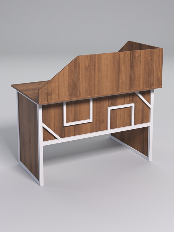 Стол эргономичный офисный СЭ-15 (левосторонний) с экраном СТРОНГ в стиле ЛОФТ декор №4, Орех + металлический каркас Белый