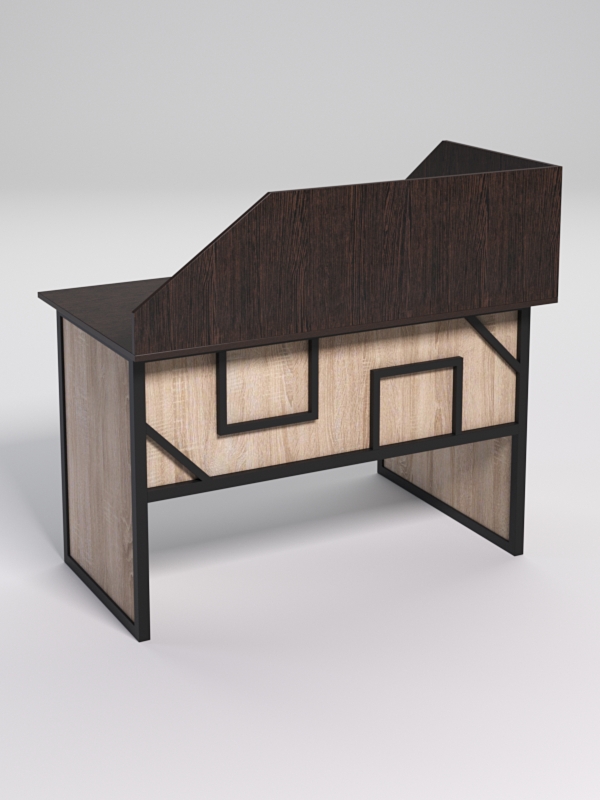 Стол эргономичный офисный СЭ-15 (левосторонний) с экраном СТРОНГ в стиле ЛОФТ декор №4, Дуб Венге и Дуб Сонома