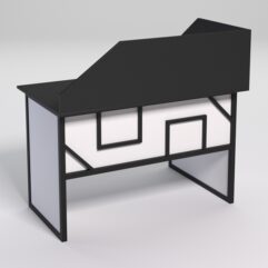 Стол эргономичный офисный СЭ-15 (левосторонний) с экраном СТРОНГ в стиле ЛОФТ декор №4, Черный и Белый