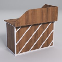 Стол эргономичный офисный СЭ-15А (левосторонний) с экраном СТРОНГ в стиле ЛОФТ декор №2, Орех + металлический каркас Белый