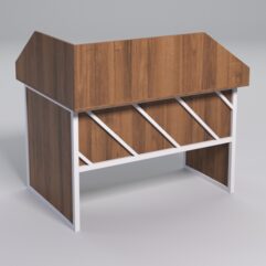 Стол эргономичный офисный СЭ-16 (правосторонний) с экраном СТРОНГ в стиле ЛОФТ декор №2, Орех + металлический каркас Белый