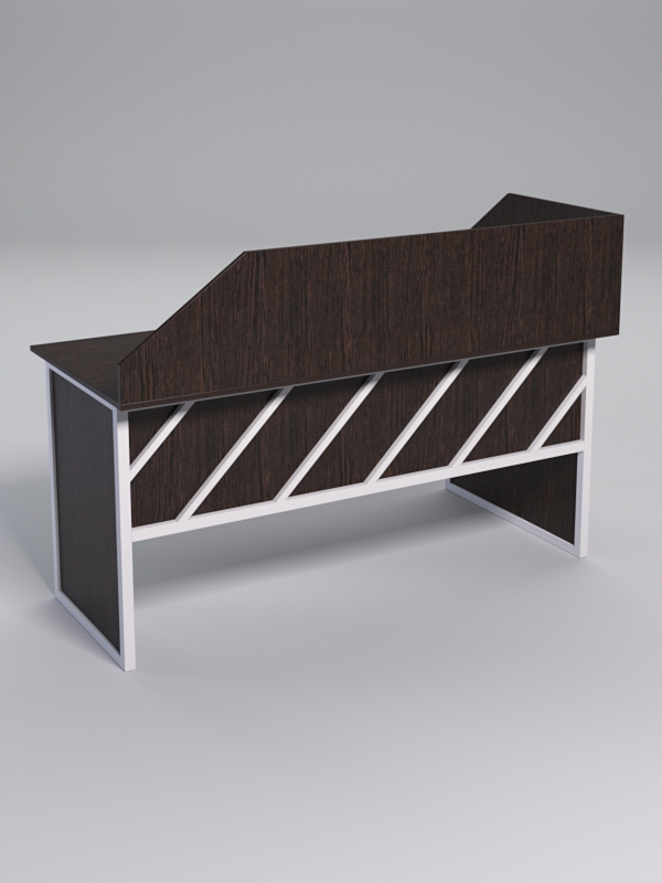 Стол эргономичный офисный СЭ-17 (левосторонний) с экраном СТРОНГ в стиле ЛОФТ декор №2, Дуб Венге + металлический каркас Белый