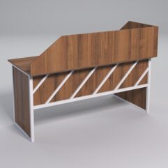 Стол эргономичный офисный СЭ-17 (левосторонний) с экраном СТРОНГ в стиле ЛОФТ декор №2, Орех + металлический каркас Белый