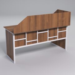 Стол эргономичный офисный СЭ-17 (левосторонний) с экраном СТРОНГ в стиле ЛОФТ декор №3, Орех + металлический каркас Белый