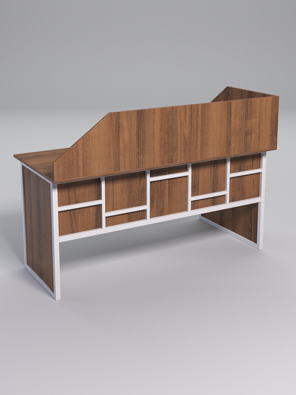 Стол эргономичный офисный СЭ-17 (левосторонний) с экраном СТРОНГ в стиле ЛОФТ декор №3, Орех + металлический каркас Белый