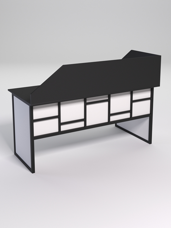 Стол эргономичный офисный СЭ-17 (левосторонний) с экраном СТРОНГ в стиле ЛОФТ декор №3, Черный и Белый